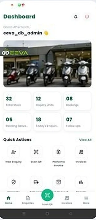EEVA Motors Dealer App – Dashboard screen