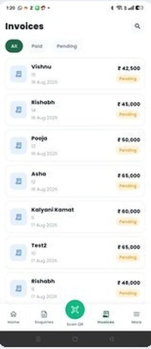 EEVA Motors Dealer App – Invoices screen