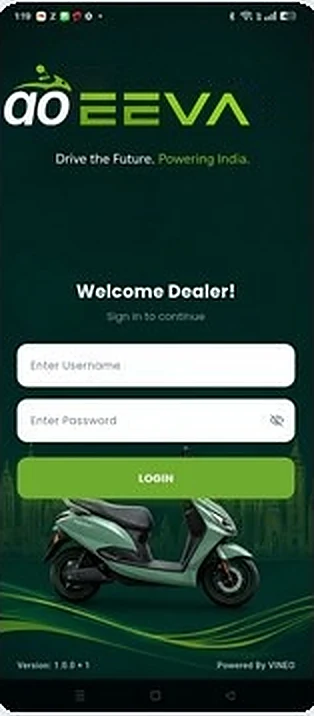EEVA Motors Dealer App – Login screen